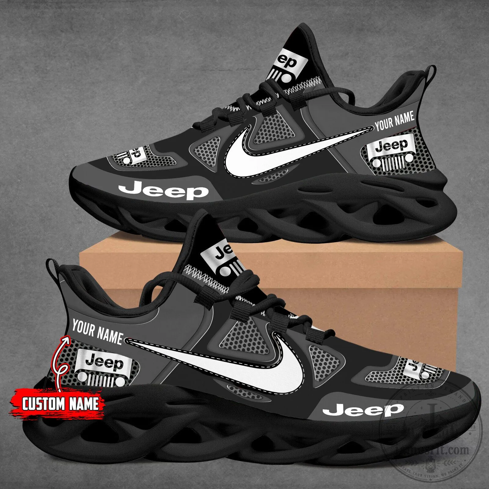 Custom Name Jeep Logo Red and Black Athletic Sneakers Running Shoes 21 Custom Name Jeep Logo Red and Black Athletic Sneakers Running Shoes