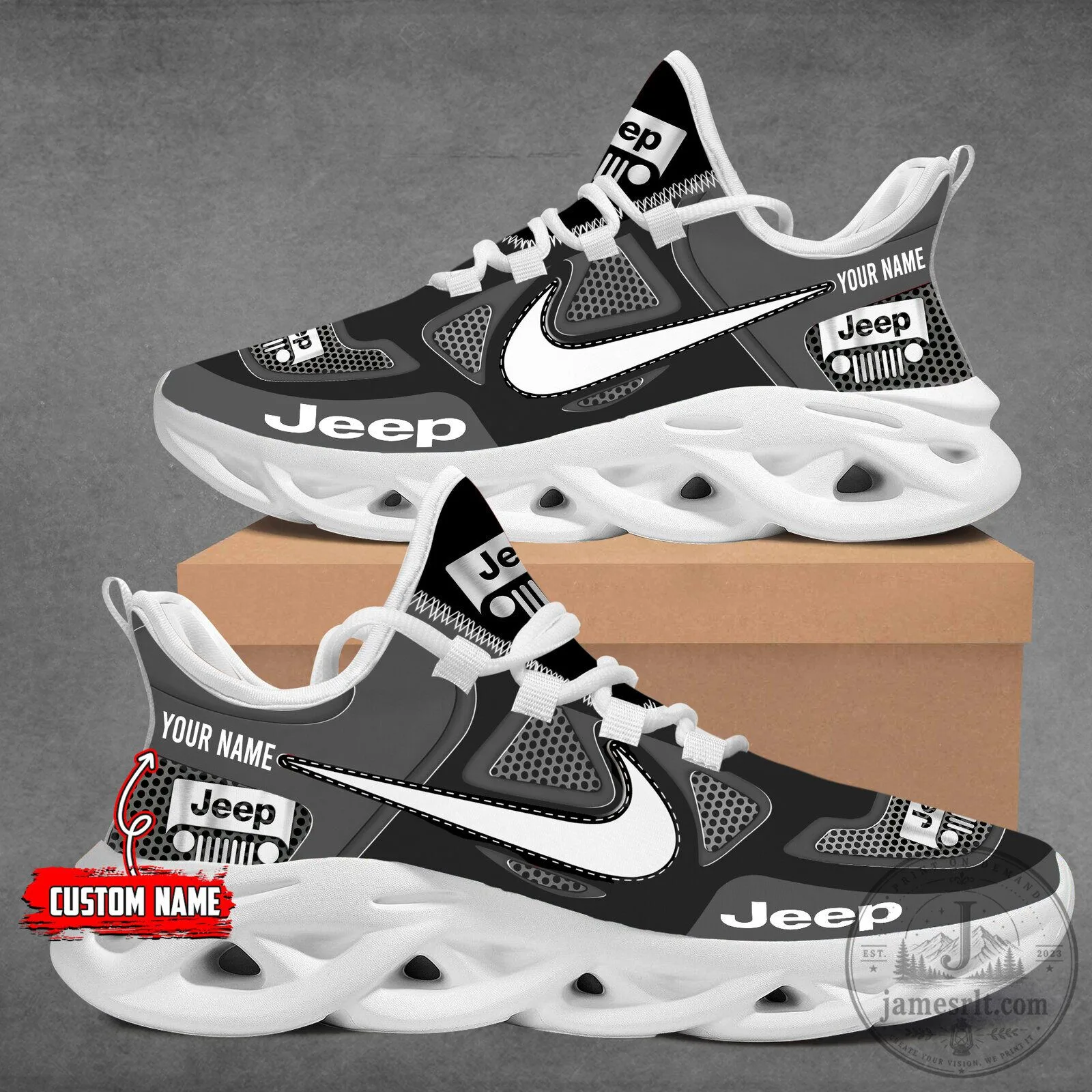 Custom Name Jeep Logo Red and Black Athletic Sneakers Running Shoes 22 Custom Name Jeep Logo Red and Black Athletic Sneakers Running Shoes