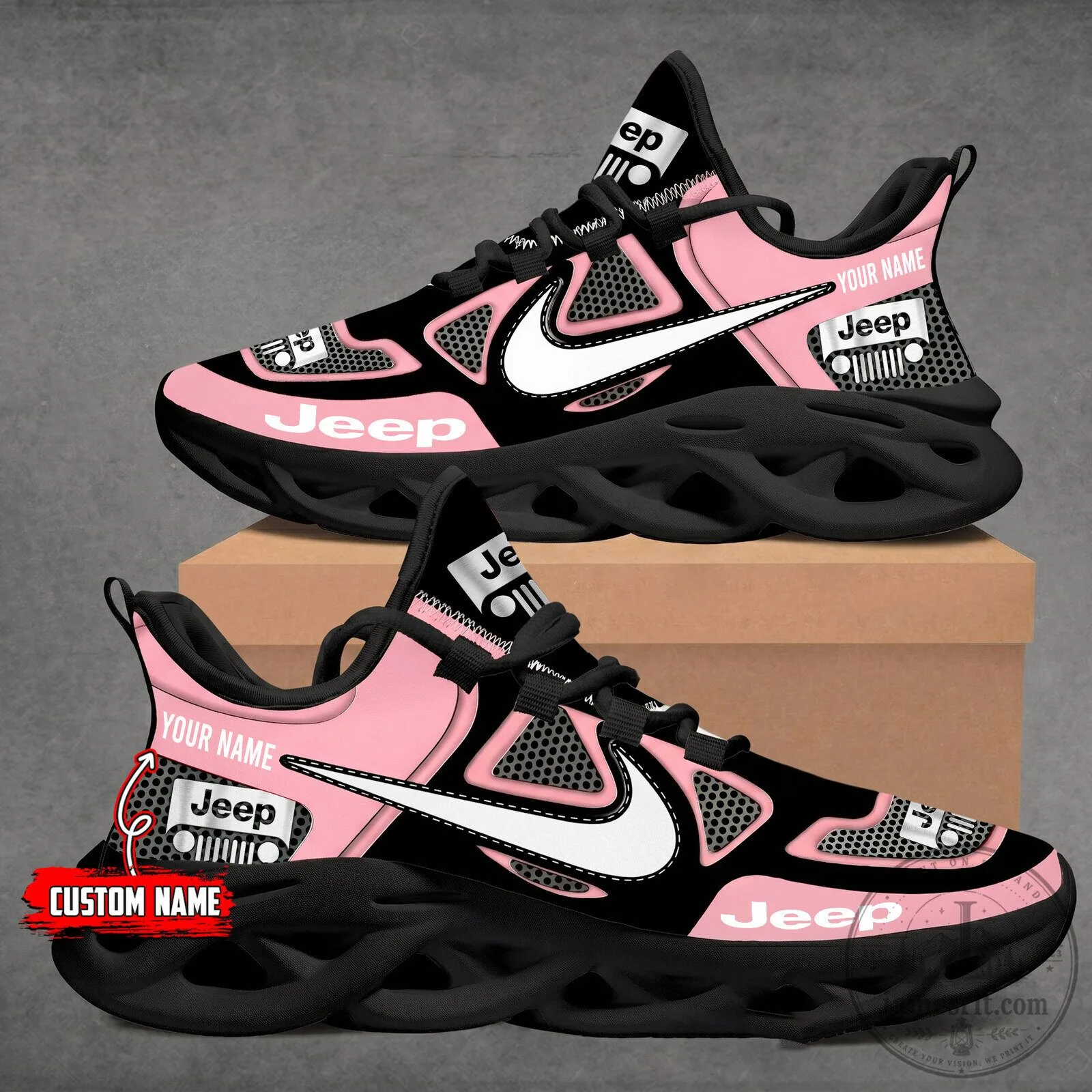 Custom Name Jeep Logo Red and Black Athletic Sneakers Running Shoes 23 Custom Name Jeep Logo Red and Black Athletic Sneakers Running Shoes