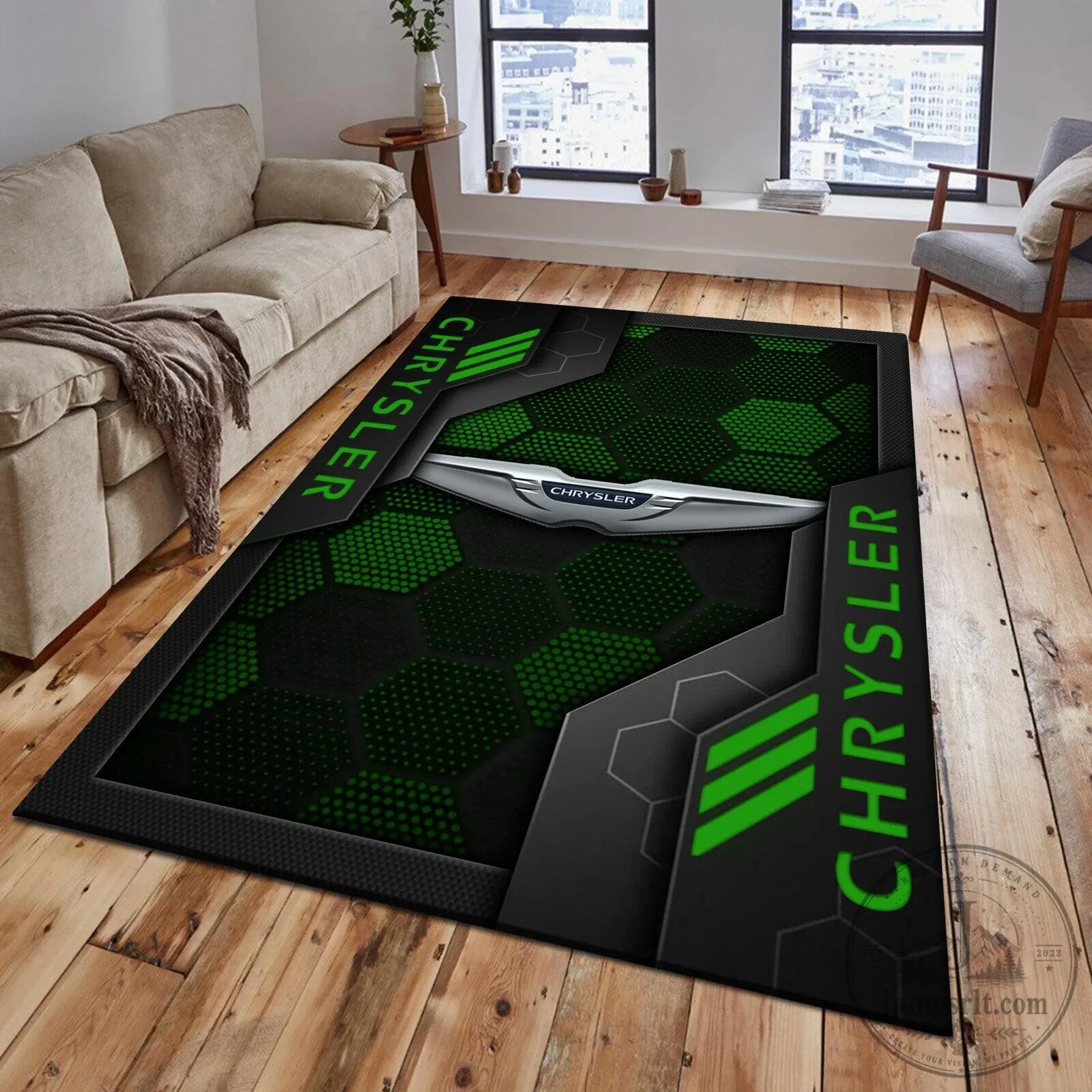 Chrysler Green Hexagon Pattern Car Logo Welcome Doormat