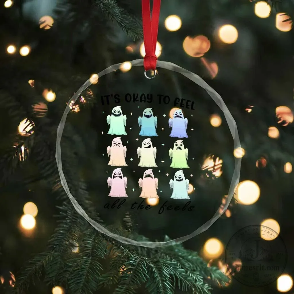 It's Okay To Feel All The Feels Mental Health Awareness Ghost Crystal Christmas Ornament 7 It
