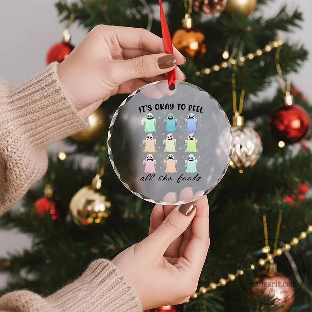 It's Okay To Feel All The Feels Mental Health Awareness Ghost Crystal Christmas Ornament 8 It