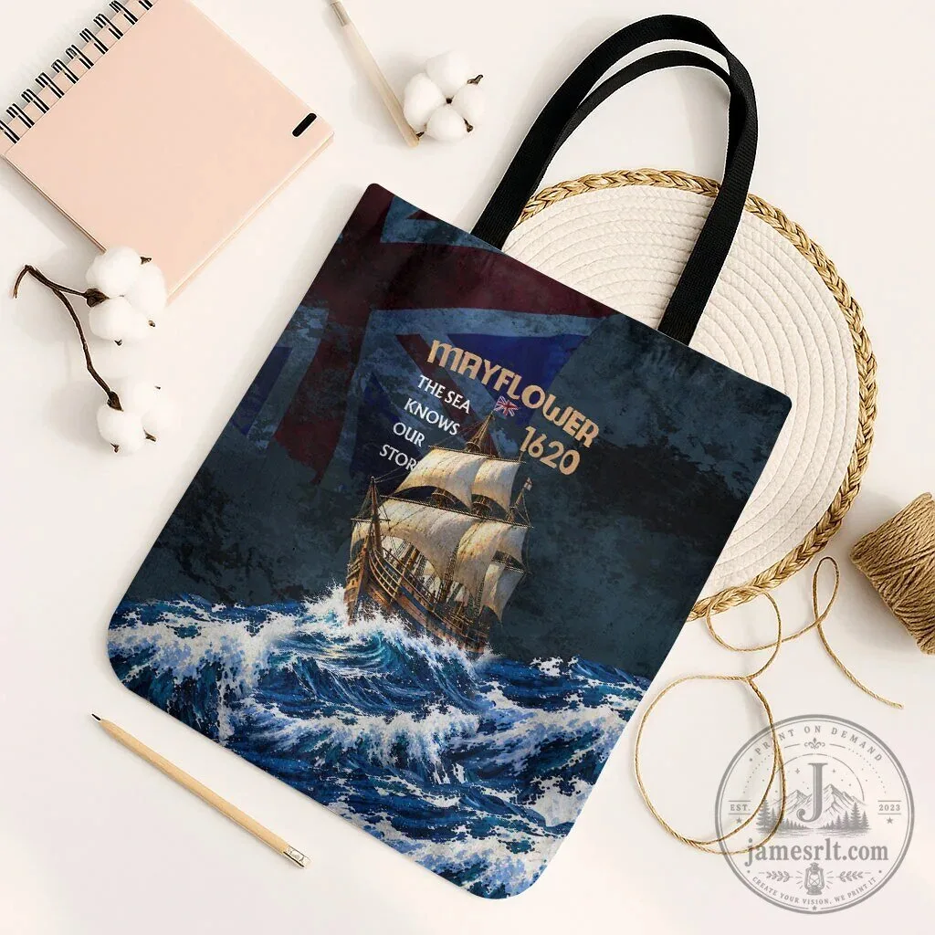 Mayflower 1620 Ship Ocean Waves Vintage Nautical Art Tote Bag