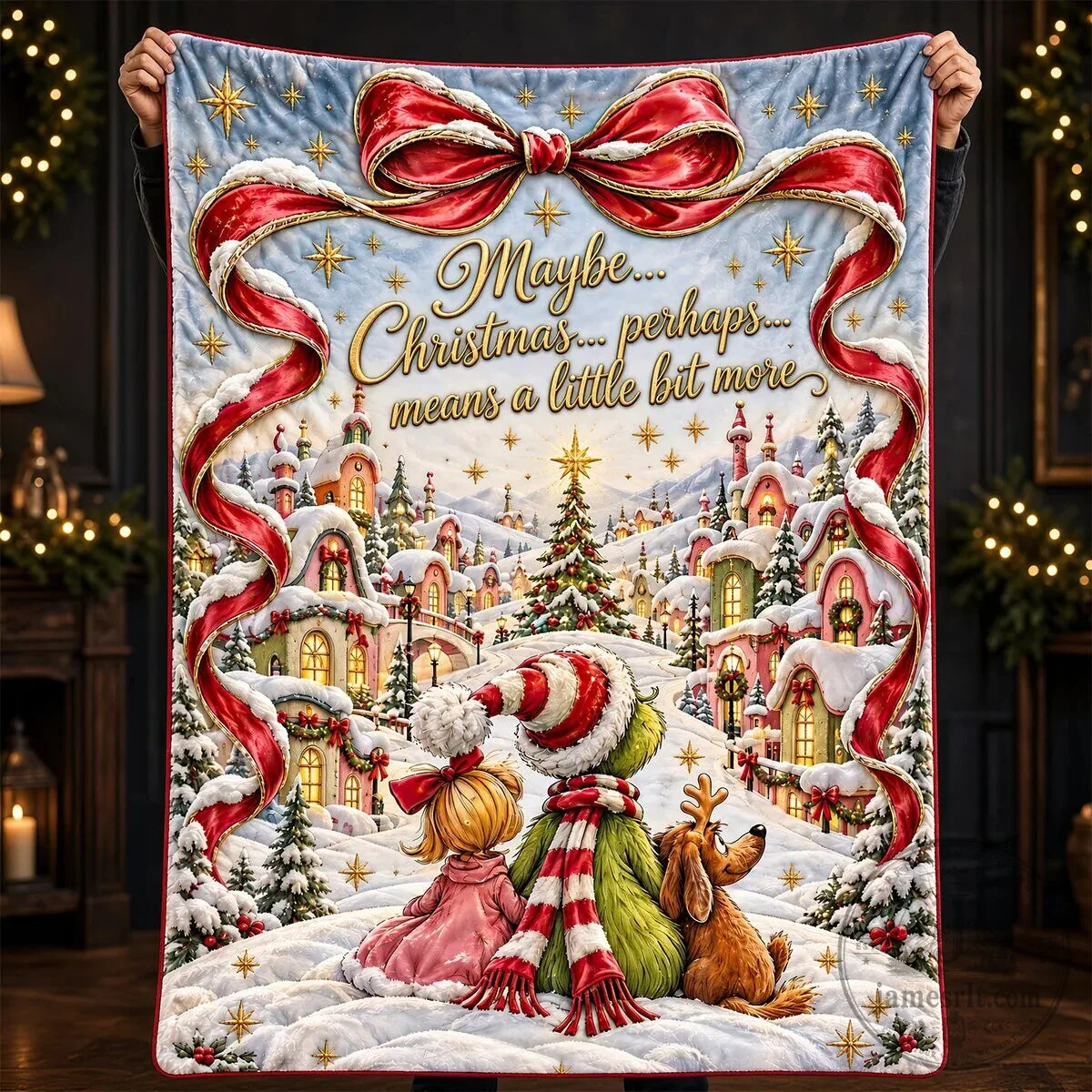 Grinch Christmas Perhaps Means A Little Bit More Quote Holiday Blanket