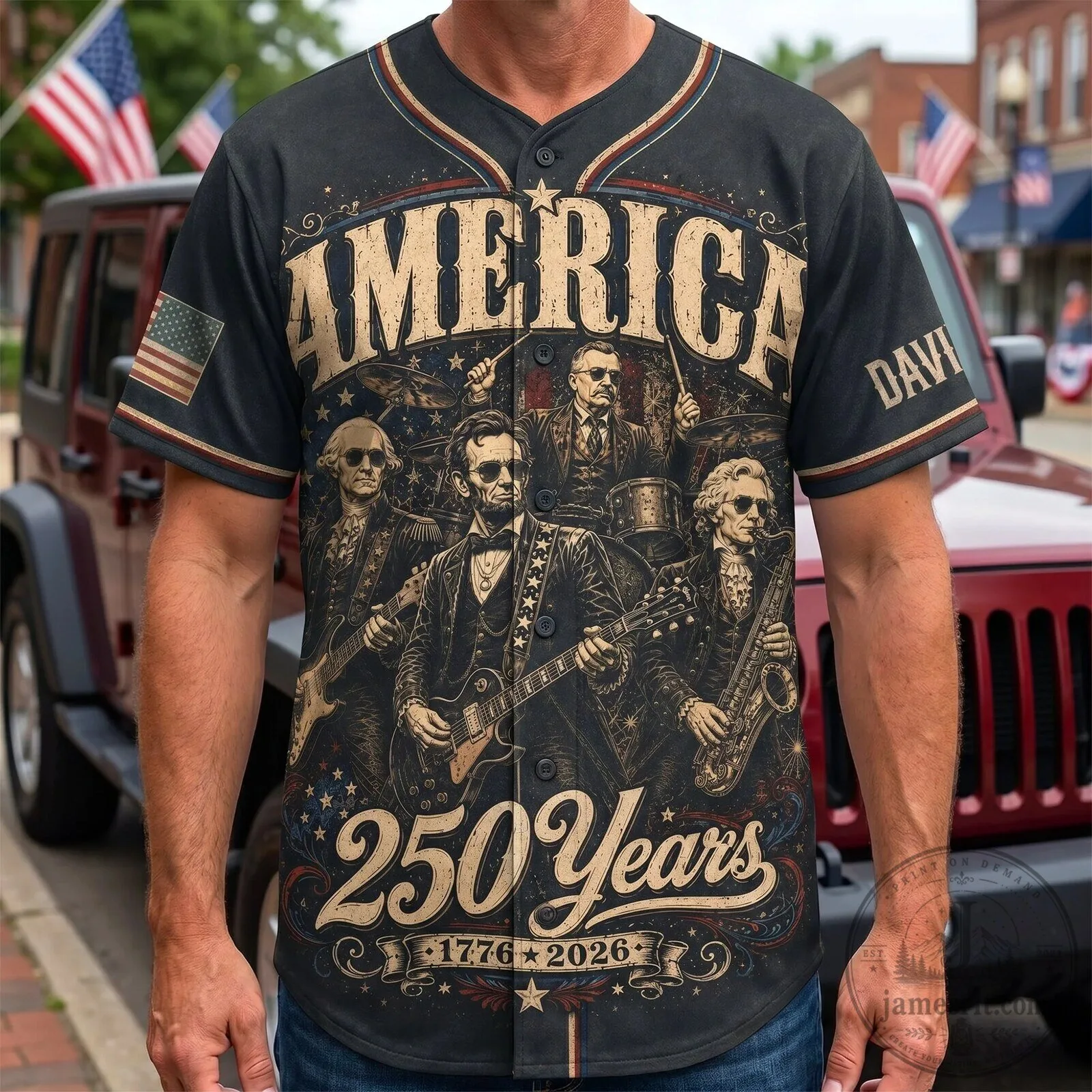 America 250 Years 1776-2026 Founding Fathers Rock Band Baseball Jersey