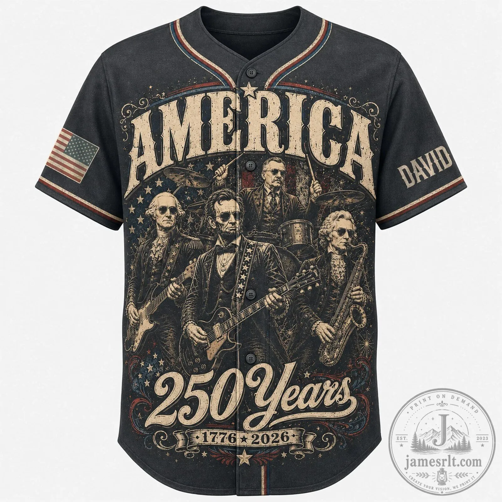 America 250 Years 1776-2026 Founding Fathers Rock Band Baseball Jersey 3 America 250 Years 1776-2026 Founding Fathers Rock Band Baseball Jersey