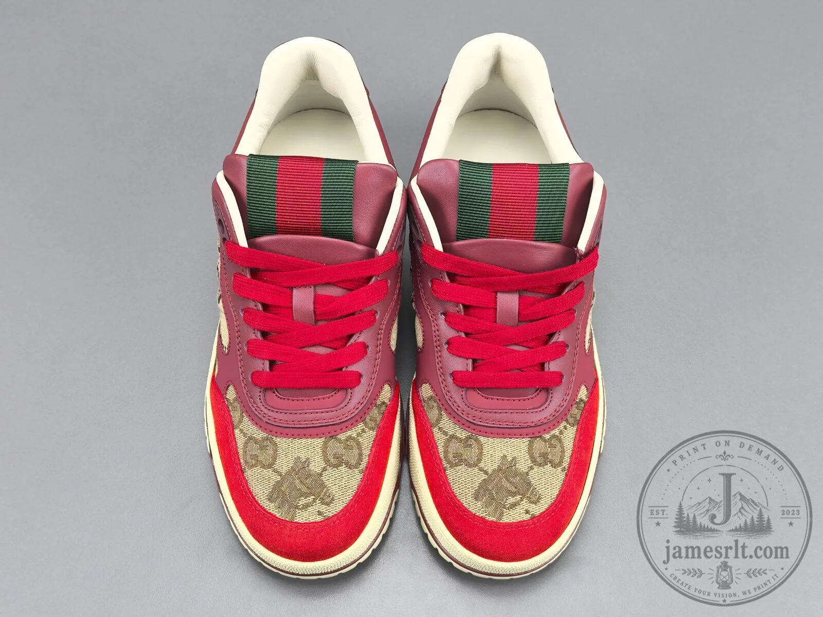 Gucci Re-Web Burgundy Red Beige Patterned Sneakers for Men and Women