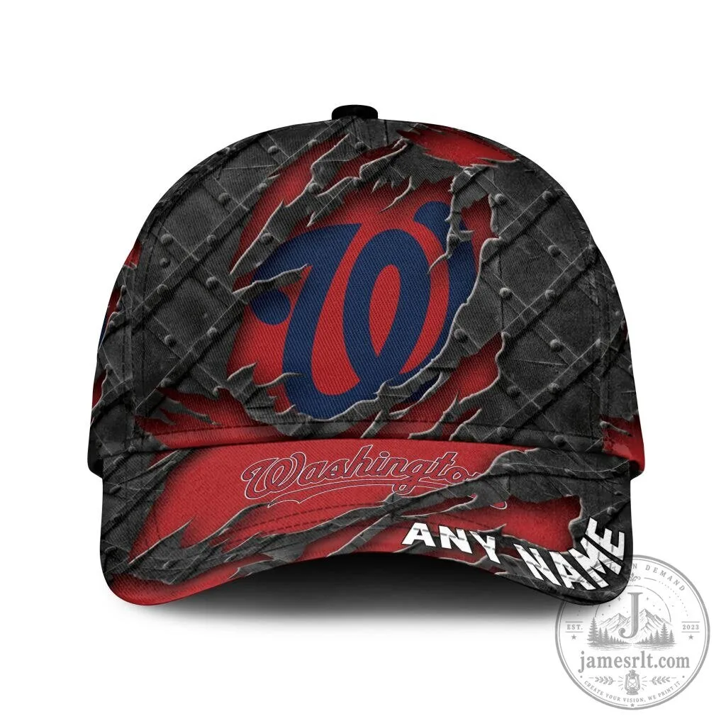 Washington Nationals Personalized Name Black Metal Design Classic Cap Hat