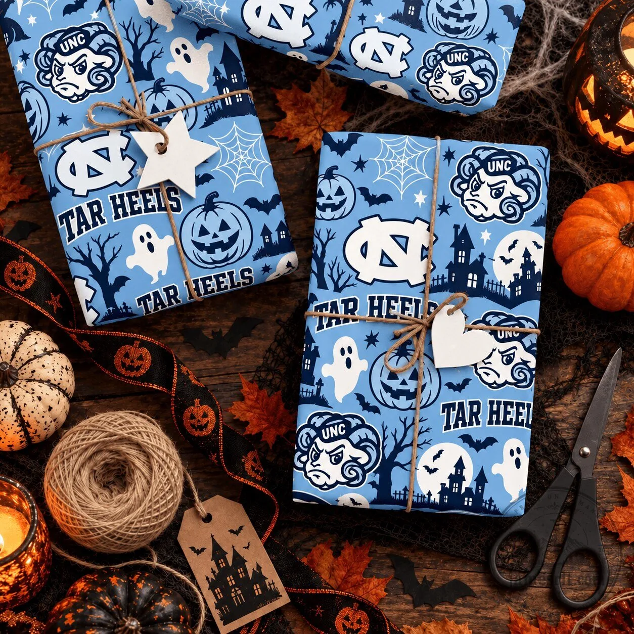 North Carolina Tar Heels Halloween Spooky Night Wrapping Paper