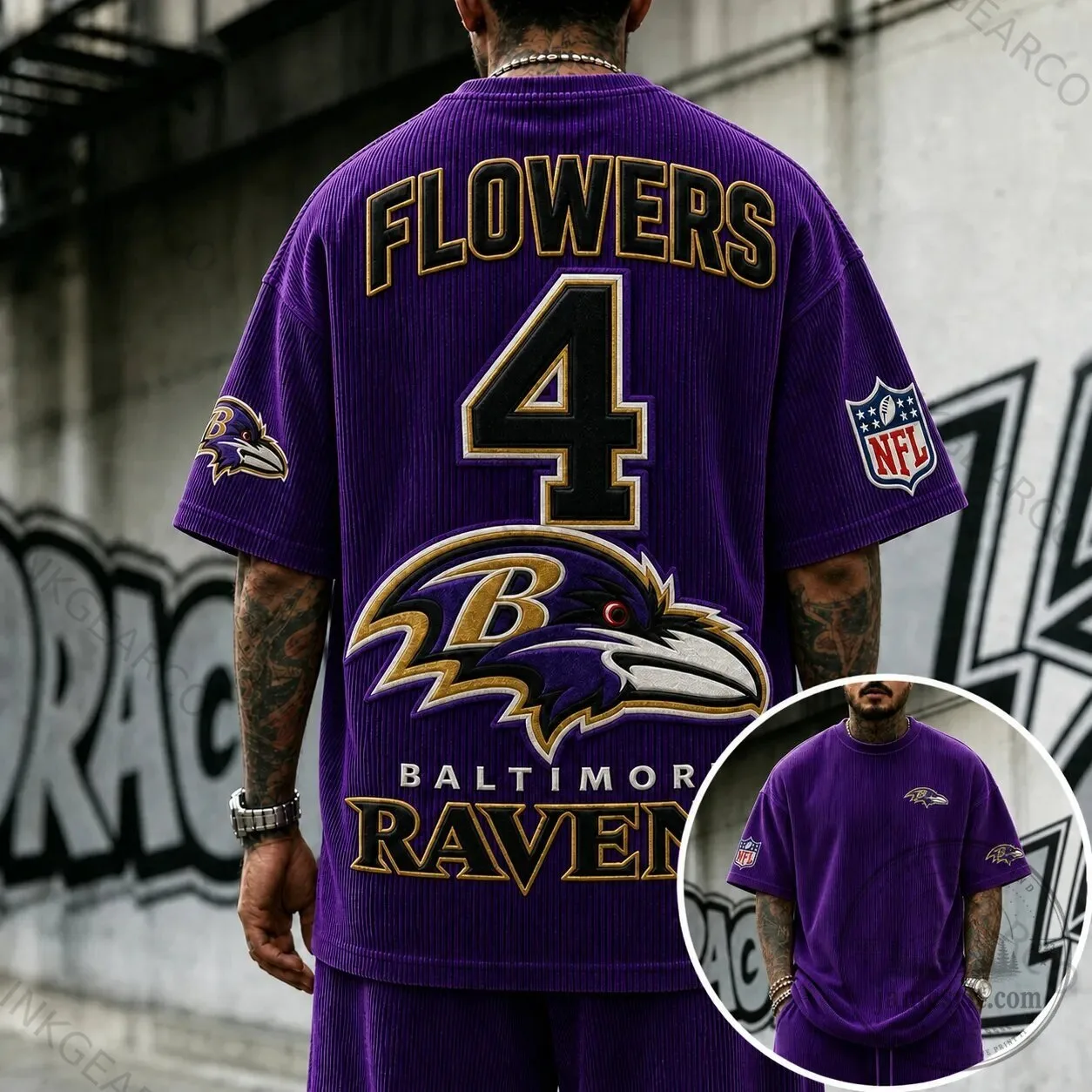 Baltimore Ravens Zay Flowers Number 4 NFL Football Team Corduroy T-Shirt