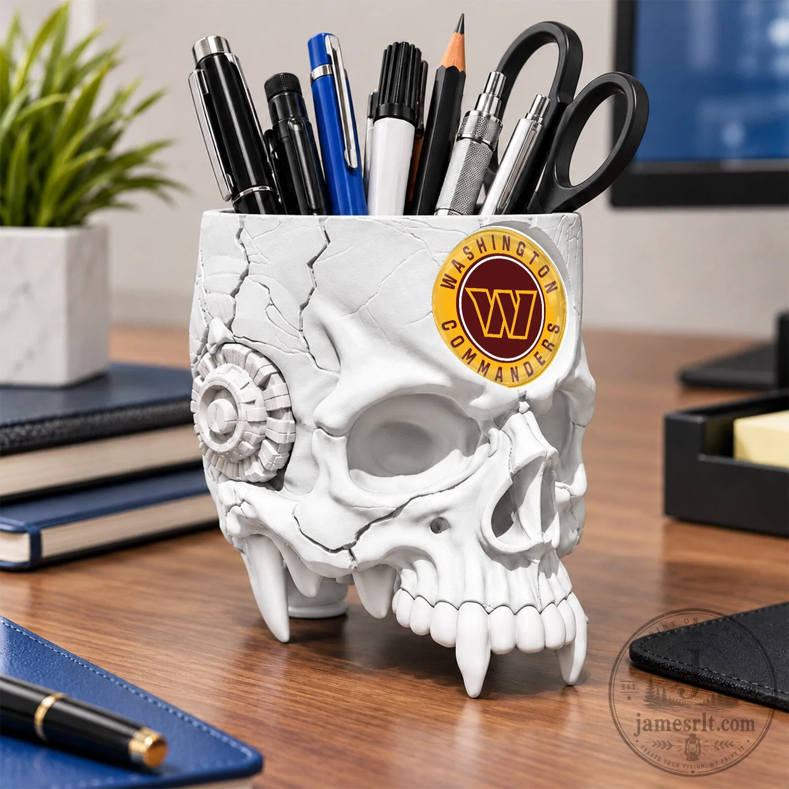 Washington Commanders Football Team Skull Pen Holder Desk Organizer