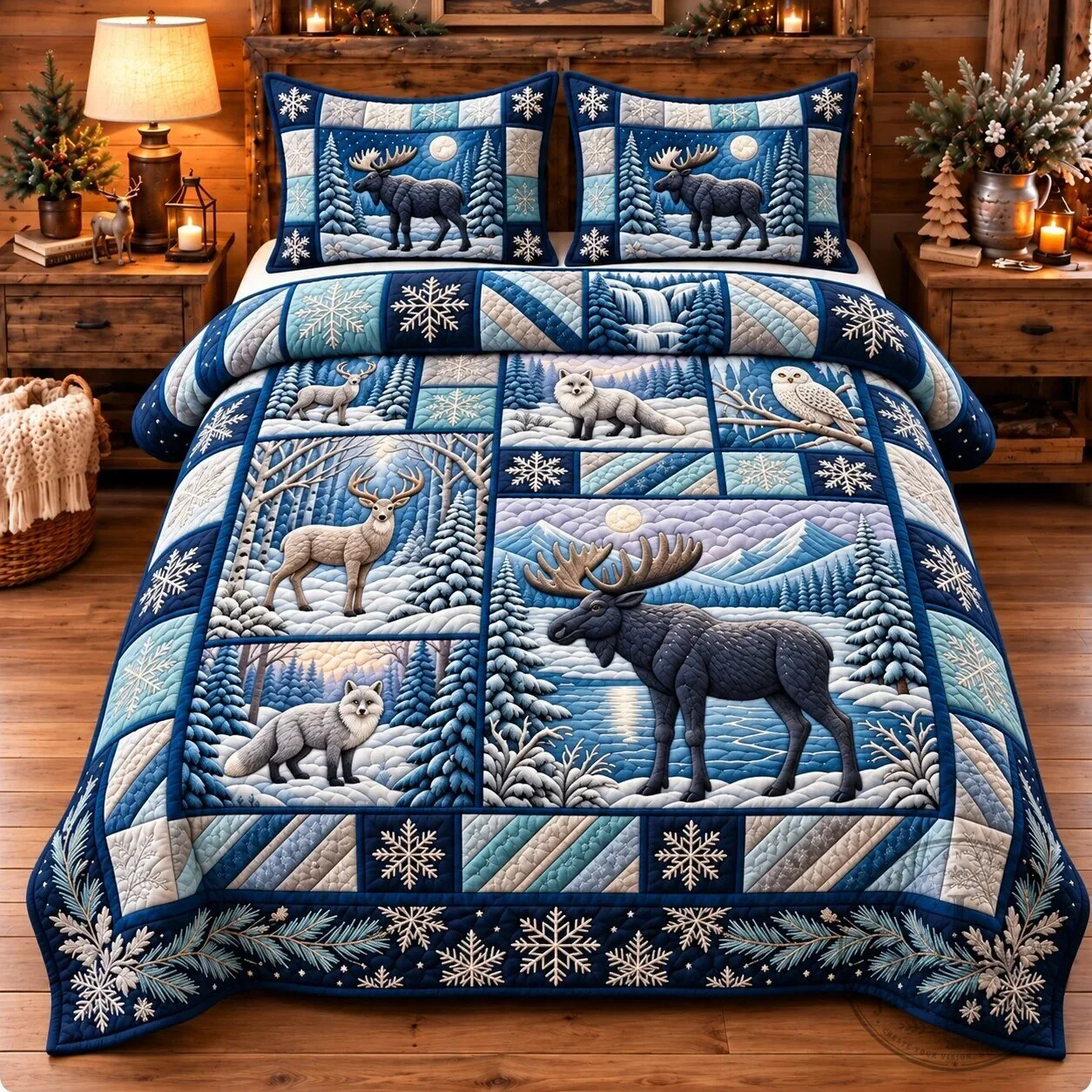 Winter Forest Animals Patchwork Quilted Bedding Set