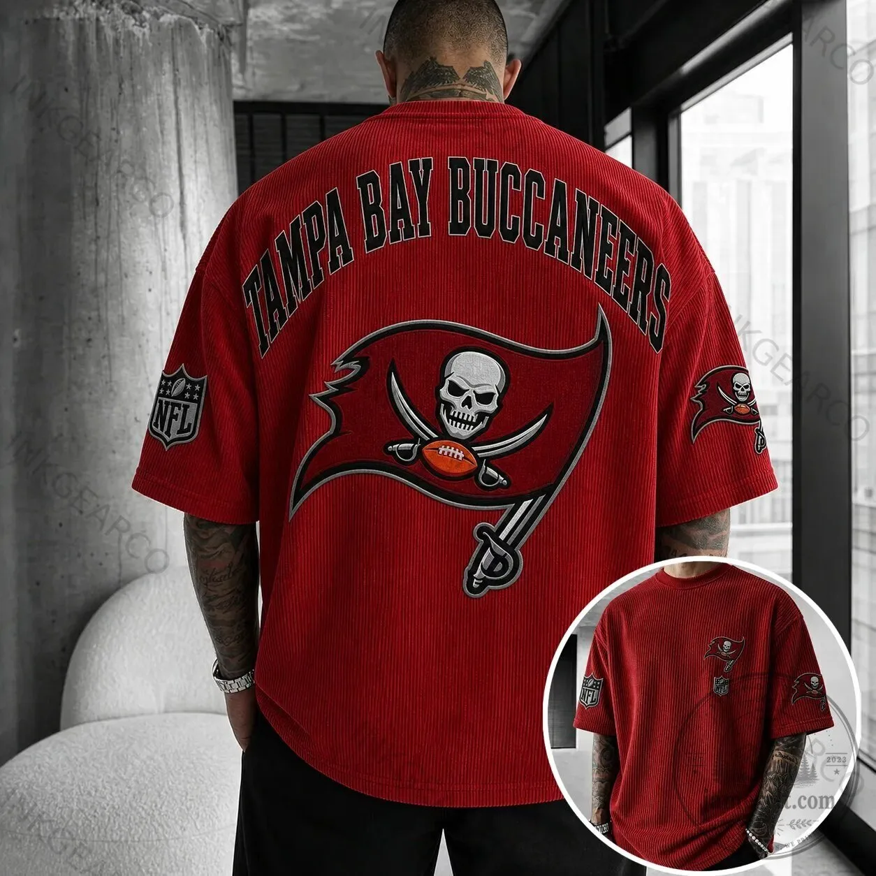 Tampa Bay Buccaneers NFL Football Team Red Corduroy Oversized T-Shirt 1 Tampa Bay Buccaneers NFL Football Team Red Corduroy Oversized T-Shirt