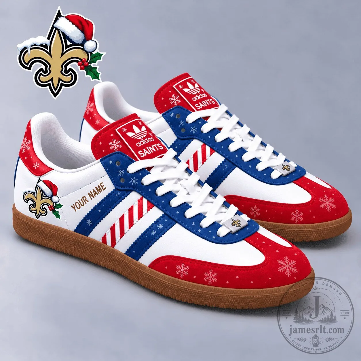 New Orleans Saints Christmas Snowflake Pattern Red White and Blue Sneakers Shoes