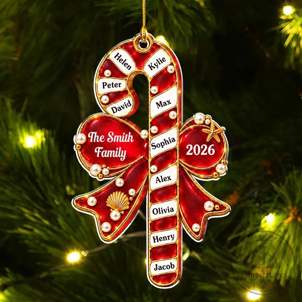 Personalized Candy Cane Family Christmas Tree Ornament Custom Name Holiday Gift