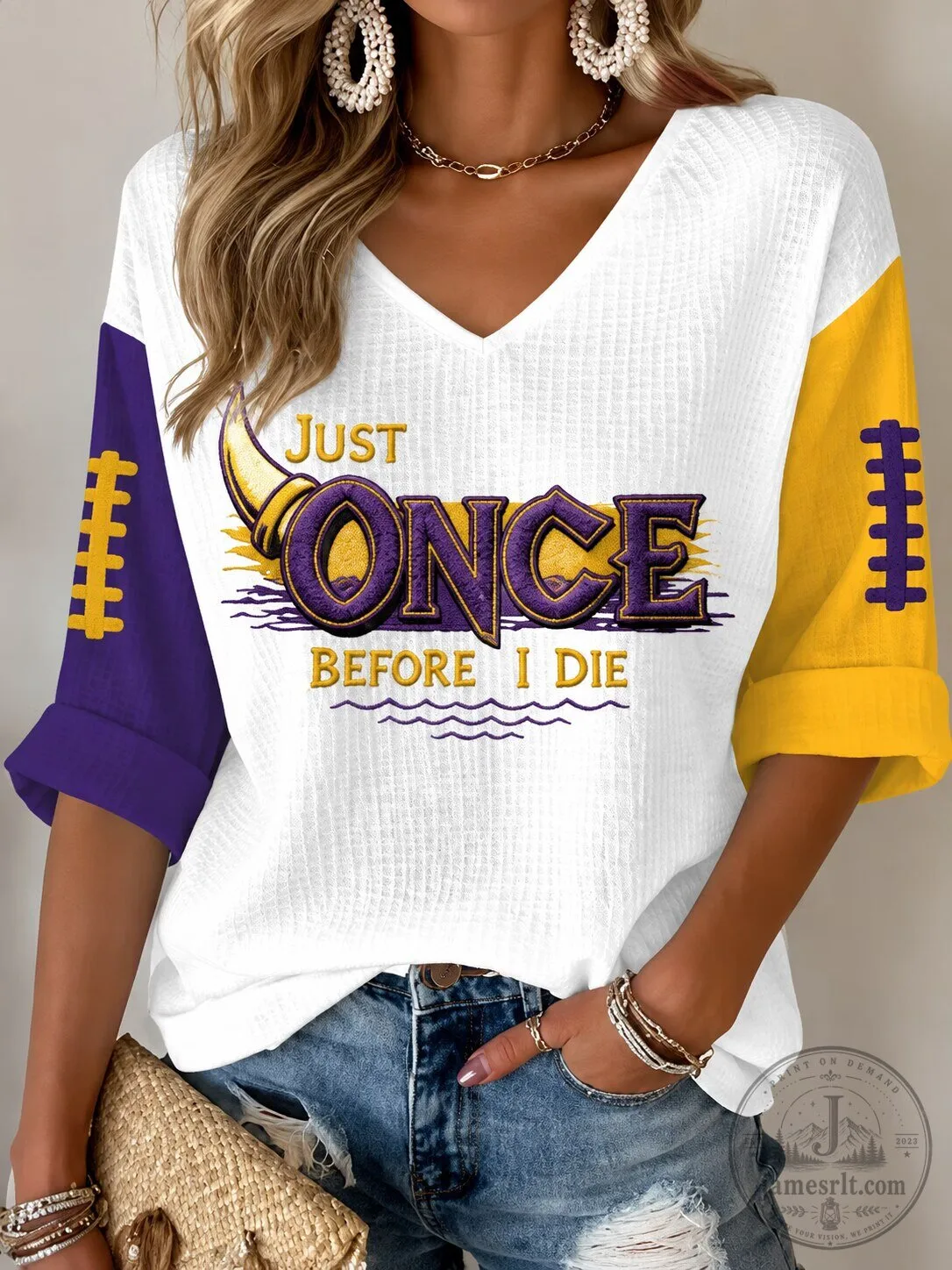 Minnesota Vikings Just Once Before I Die Football Fan V-Neck T-Shirt
