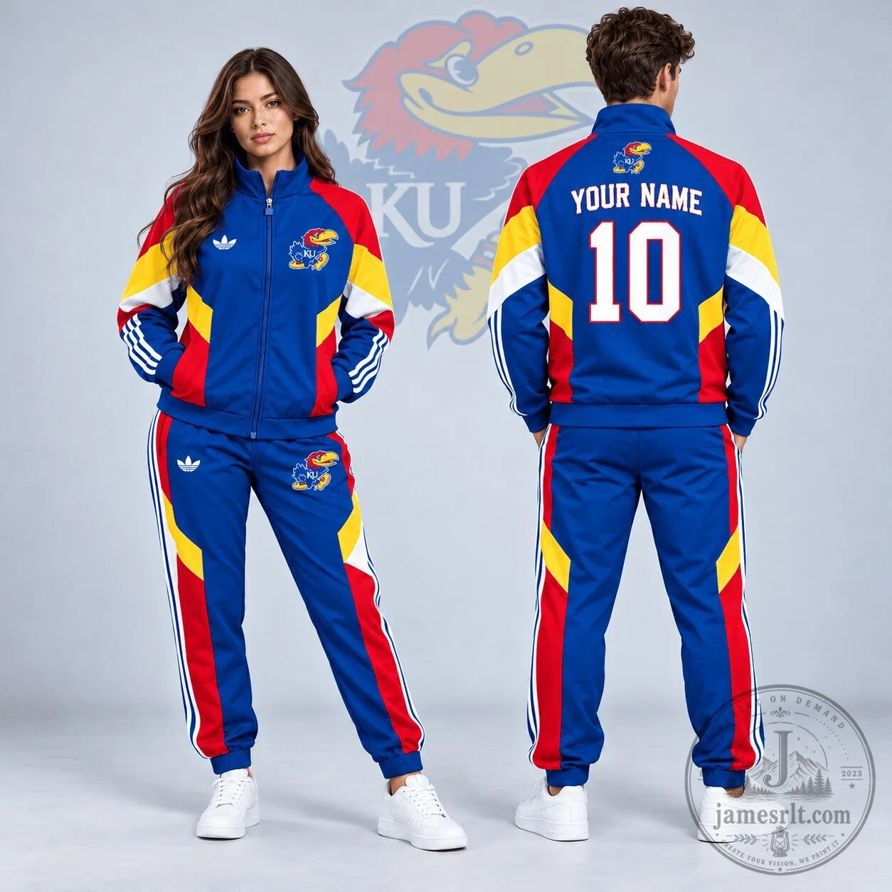 Kansas Jayhawks Personalized Full-Zip Tracksuit Set with Retro Color Block Design