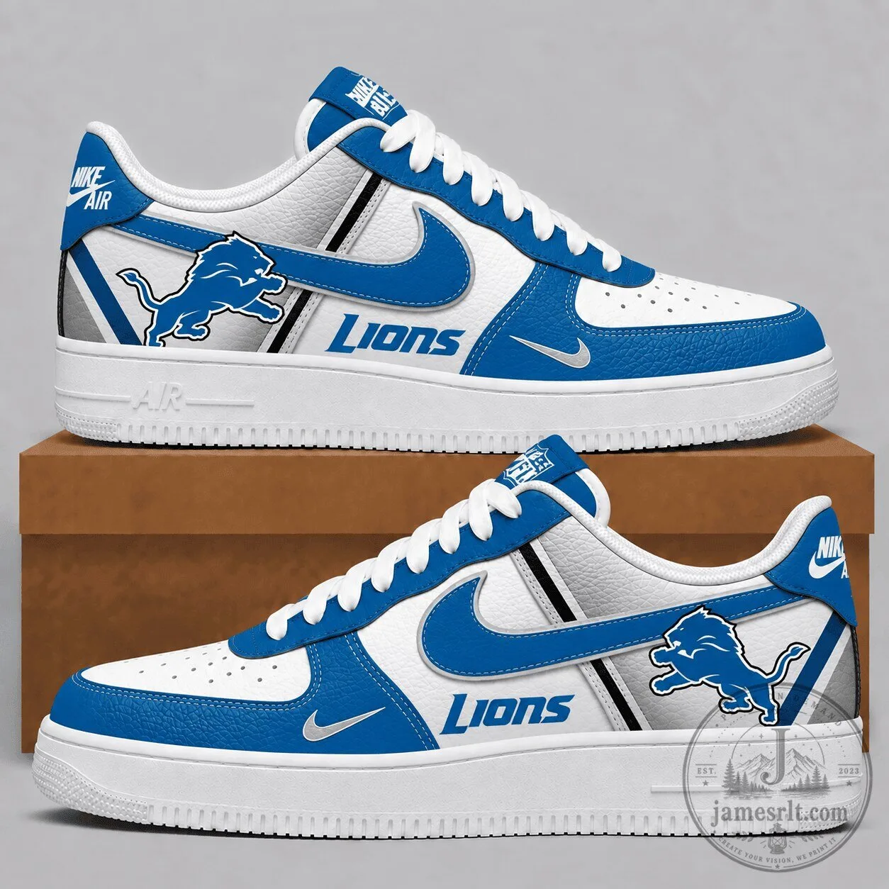 Detroit Lions NFL Team Logo White and Blue Custom Air Force Sneakers Shoes 1 Detroit Lions NFL Team Logo White and Blue Custom Air Force Sneakers Shoes