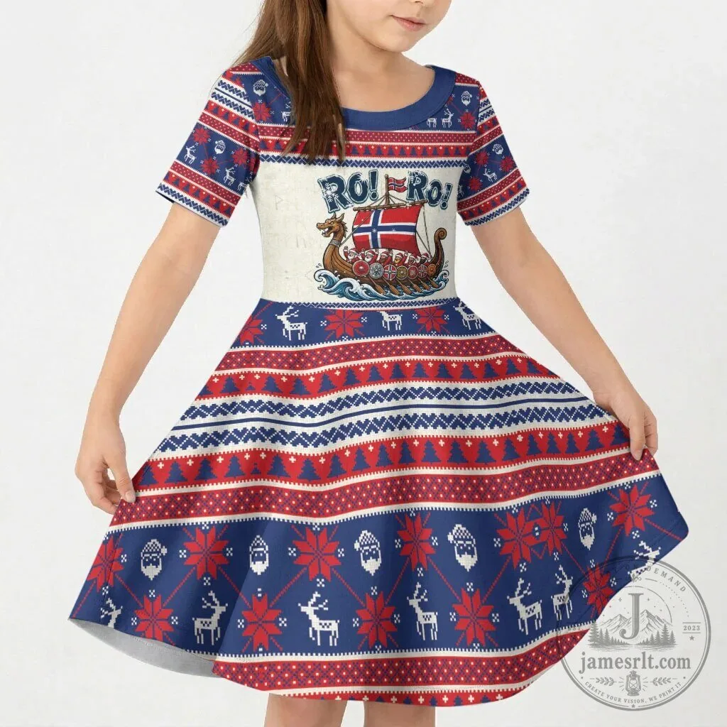 Norge Christmas Ro Ro Viking Santa Claus Nordic Pattern Kids Short Sleeve Dress 4 Norge Christmas Ro Ro Viking Santa Claus Nordic Pattern Kids Short Sleeve Dress