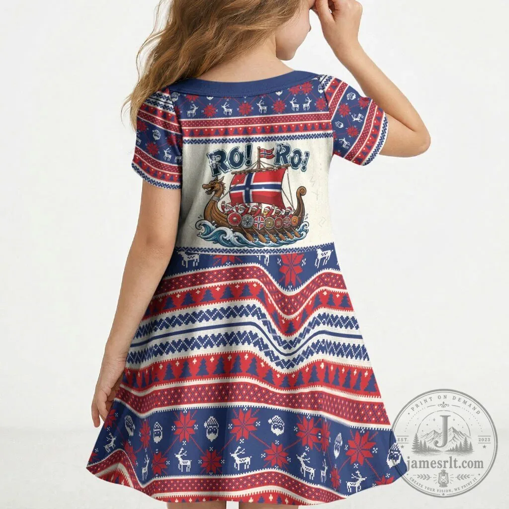 Norge Christmas Ro Ro Viking Santa Claus Nordic Pattern Kids Short Sleeve Dress 5 Norge Christmas Ro Ro Viking Santa Claus Nordic Pattern Kids Short Sleeve Dress