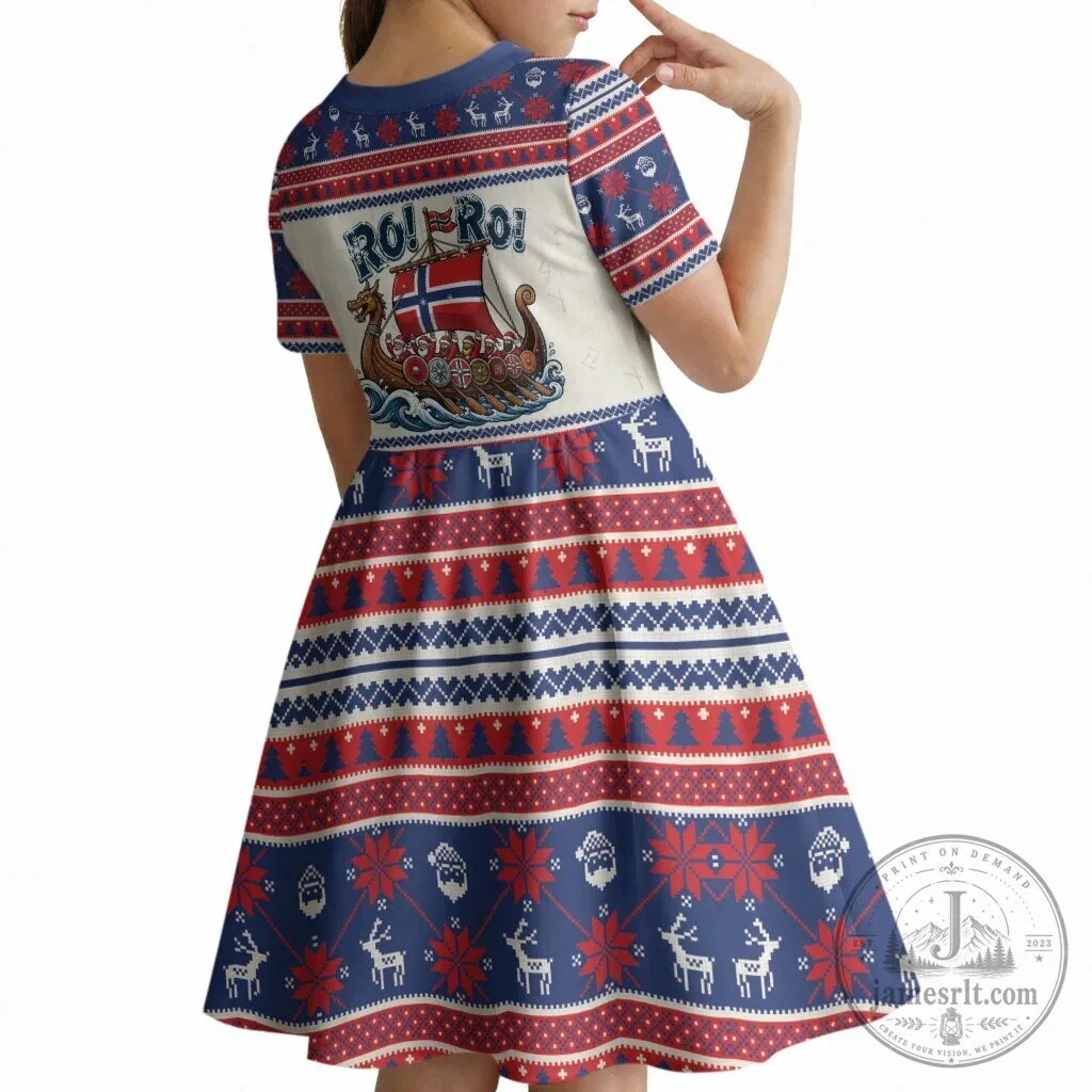 Norge Christmas Ro Ro Viking Santa Claus Nordic Pattern Kids Short Sleeve Dress 6 Norge Christmas Ro Ro Viking Santa Claus Nordic Pattern Kids Short Sleeve Dress