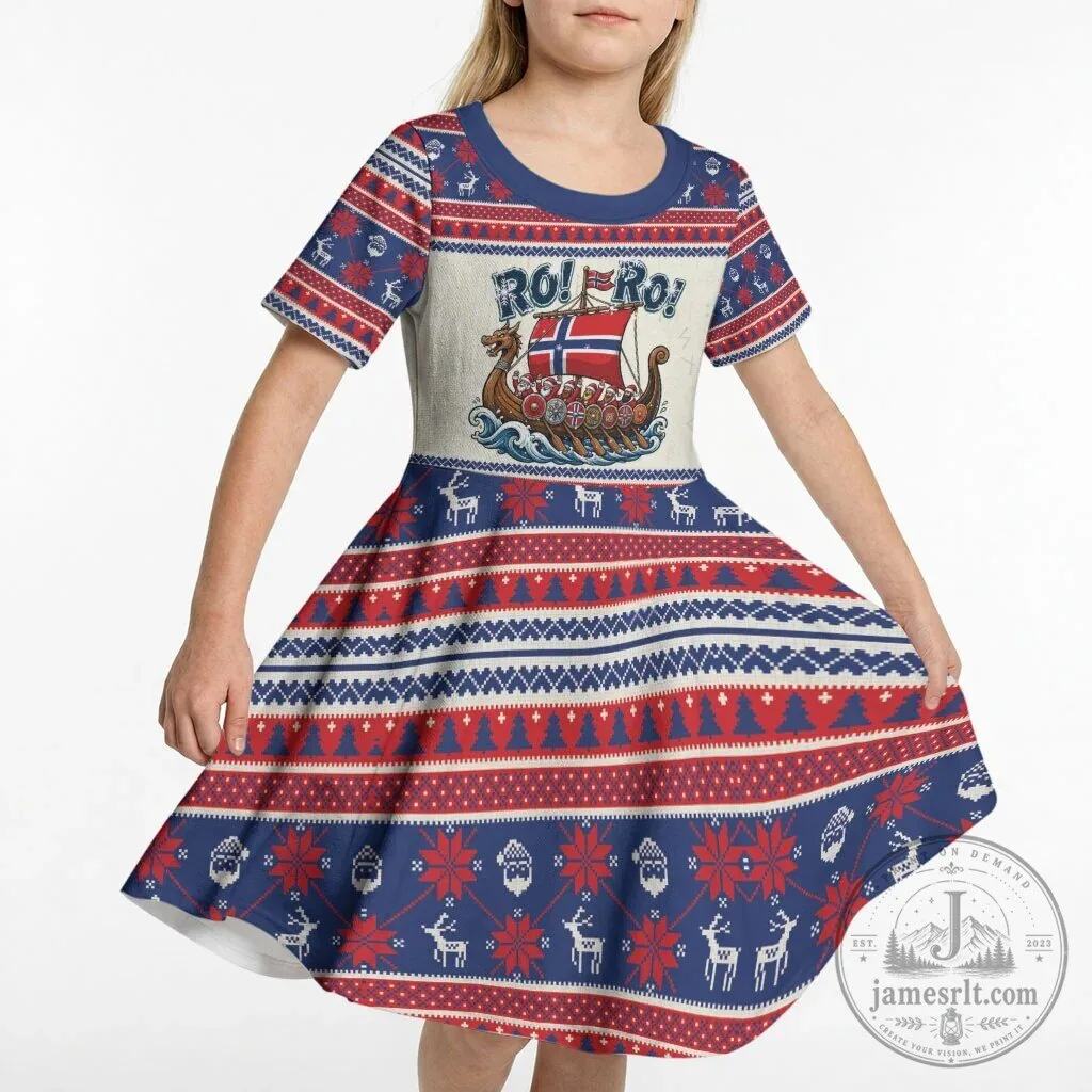 Norge Christmas Ro Ro Viking Santa Claus Nordic Pattern Kids Short Sleeve Dress 7 Norge Christmas Ro Ro Viking Santa Claus Nordic Pattern Kids Short Sleeve Dress