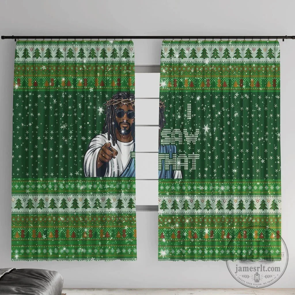 Black Jesus Merry Christmas Window Curtain Religious Faith Holiday Decor