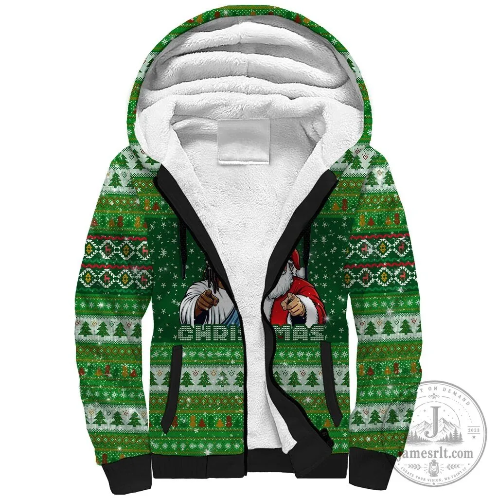 African American Jesus Santa Claus Merry Christmas Sherpa Hoodie