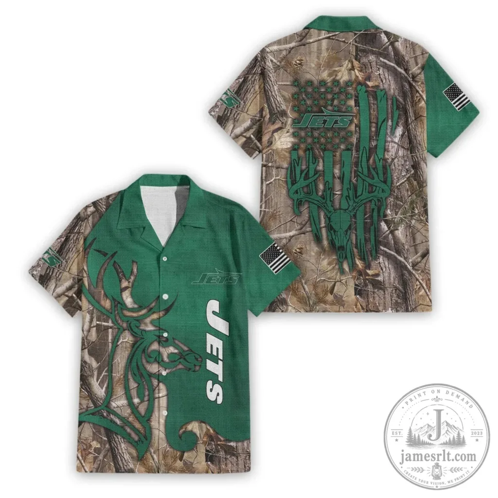 New York Jets Hunting Deer Camouflage Pattern Hawaiian Shirt