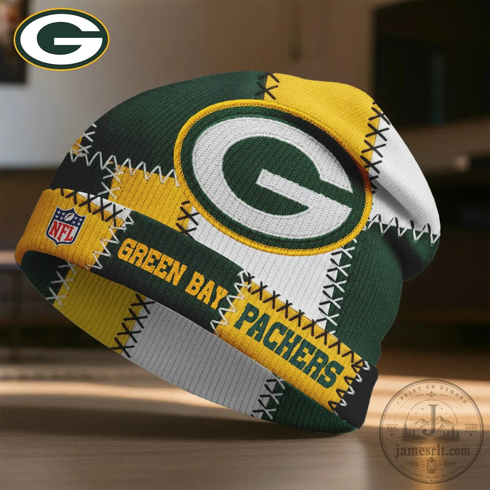 Green Bay Packers Patchwork Style NFL Football Team Winter Beanie Hat