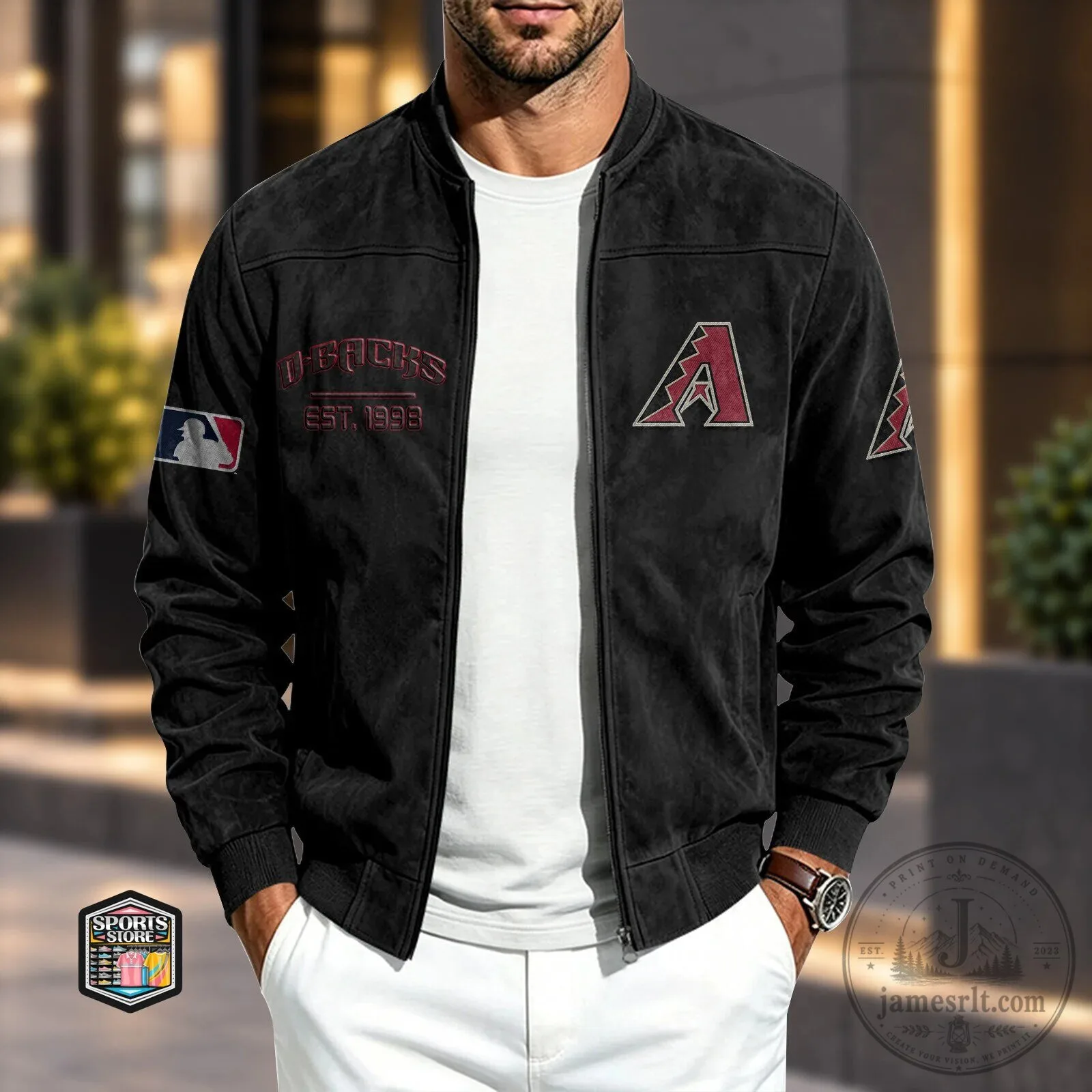 Arizona Diamondbacks MLB Baseball Team Logo Black Bomber Jacket 1 Arizona Diamondbacks MLB Baseball Team Logo Black Bomber Jacket