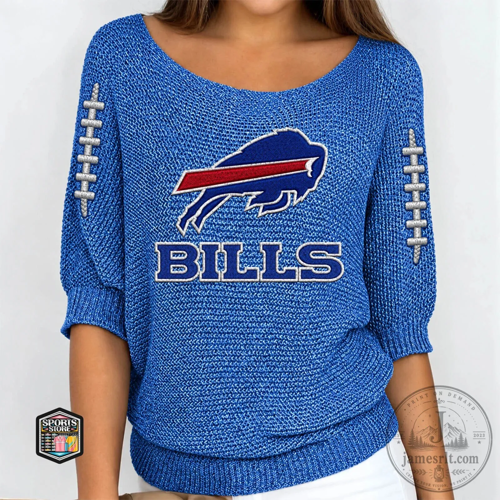 Buffalo Bills Football Team Logo Women's Blue Knit Sweater Top