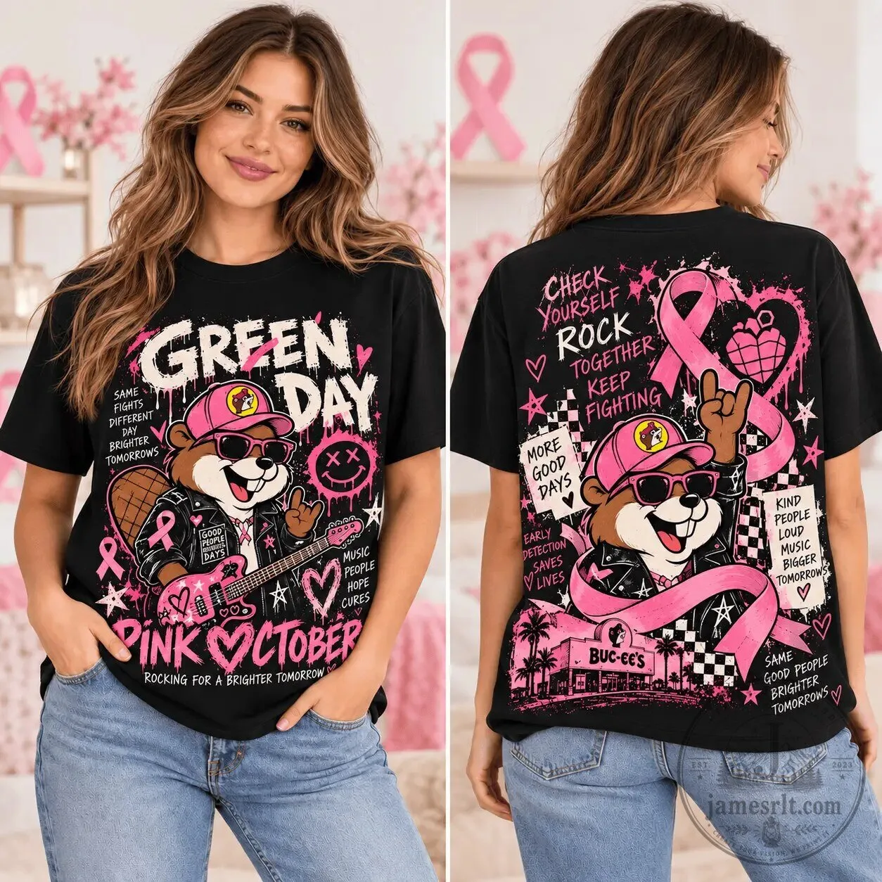 Green Day Buc-ee's Pink October Breast Cancer Awareness T-Shirt 3 Green Day Buc-ee