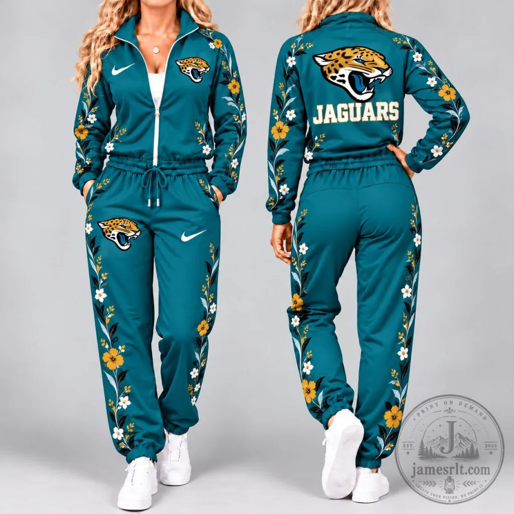 Jacksonville Jaguars Floral Team Pride Waterproof Windbreaker Zip-Up Tracksuit Set Jacksonville Jaguars Floral Team Pride Waterproof Windbreaker Zip-Up Tracksuit Set