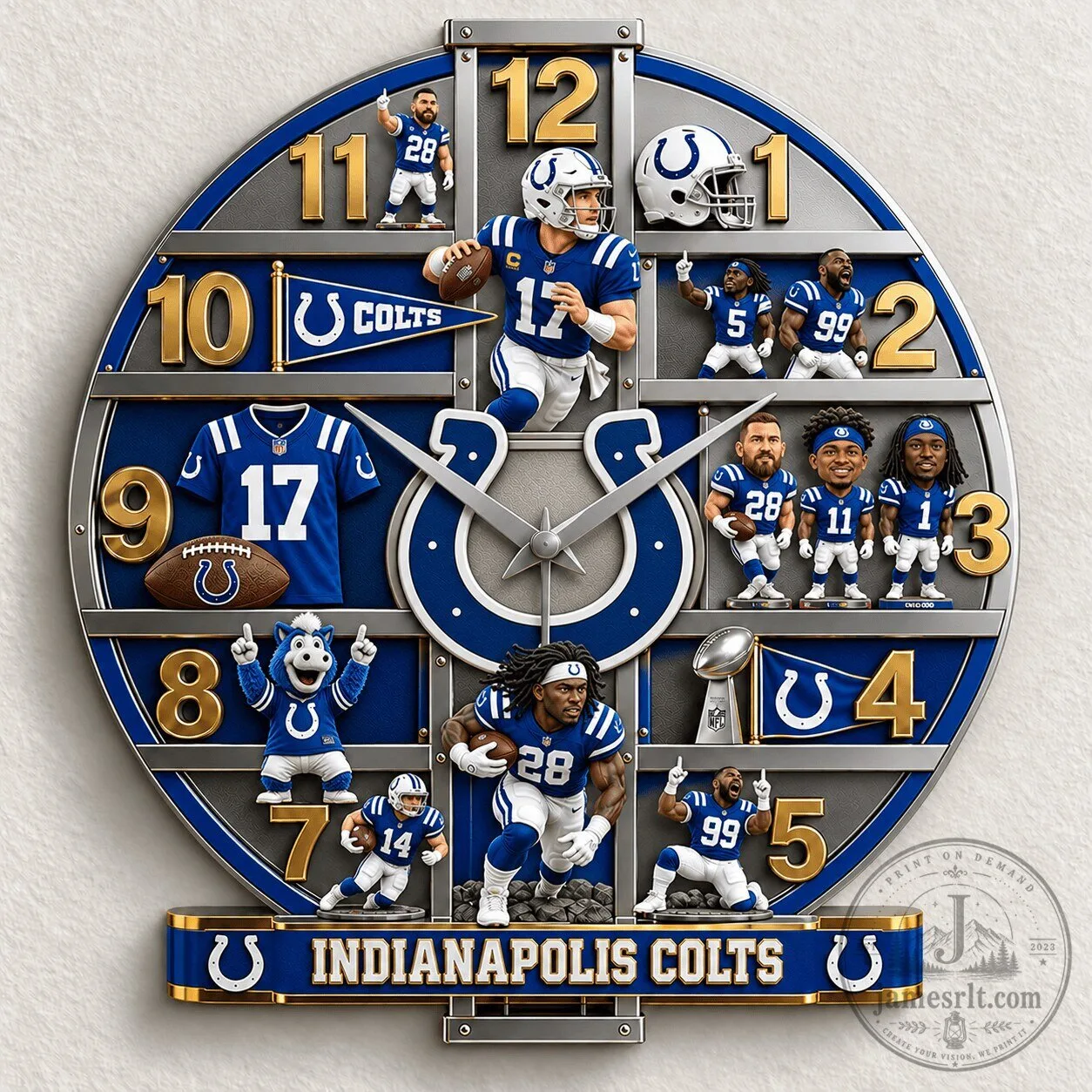 Indianapolis Colts NFL Football Team Round Wall Clock for Home Decor