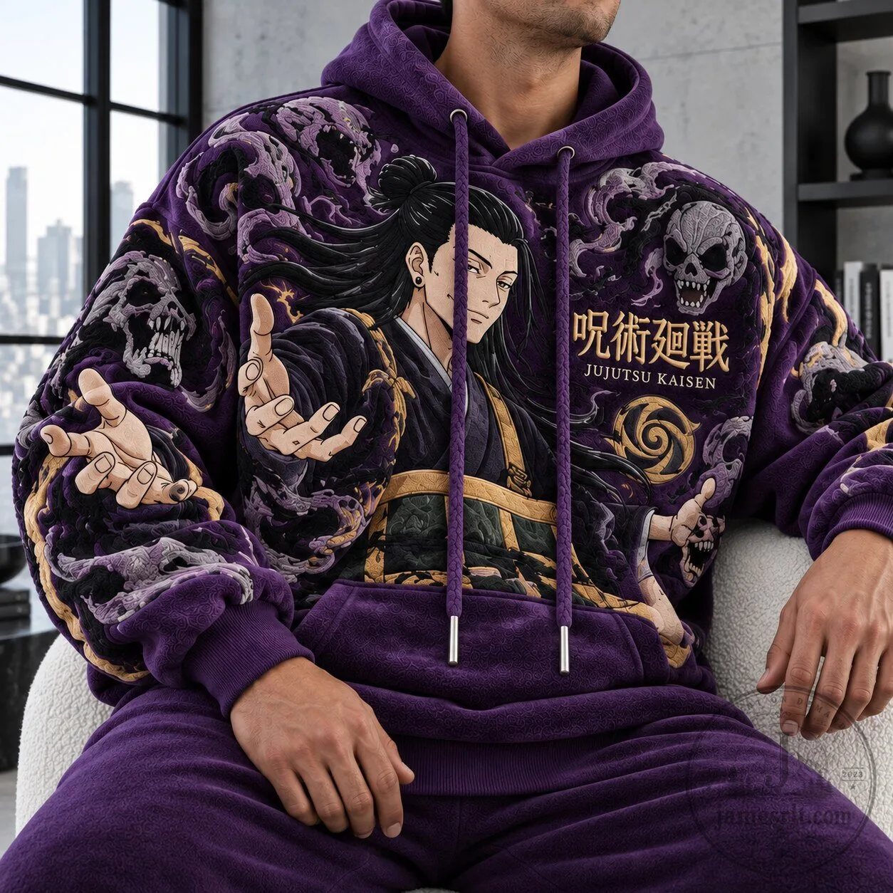Jujutsu Kaisen Satoru Gojo Anime Art Purple Fleece Hoodie for Men