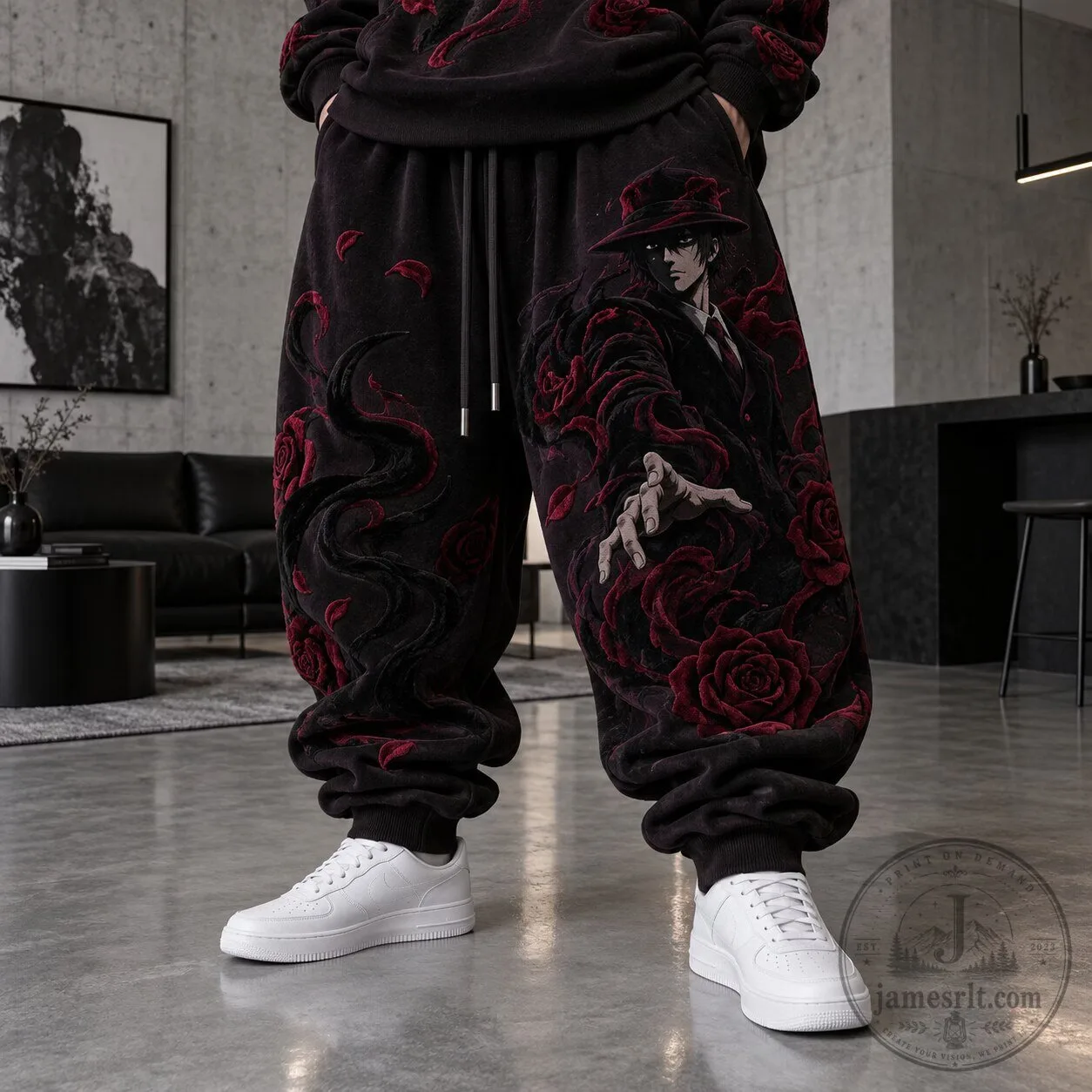 Anime Vampire Hunter Alucard Red Roses Black Sweatpants