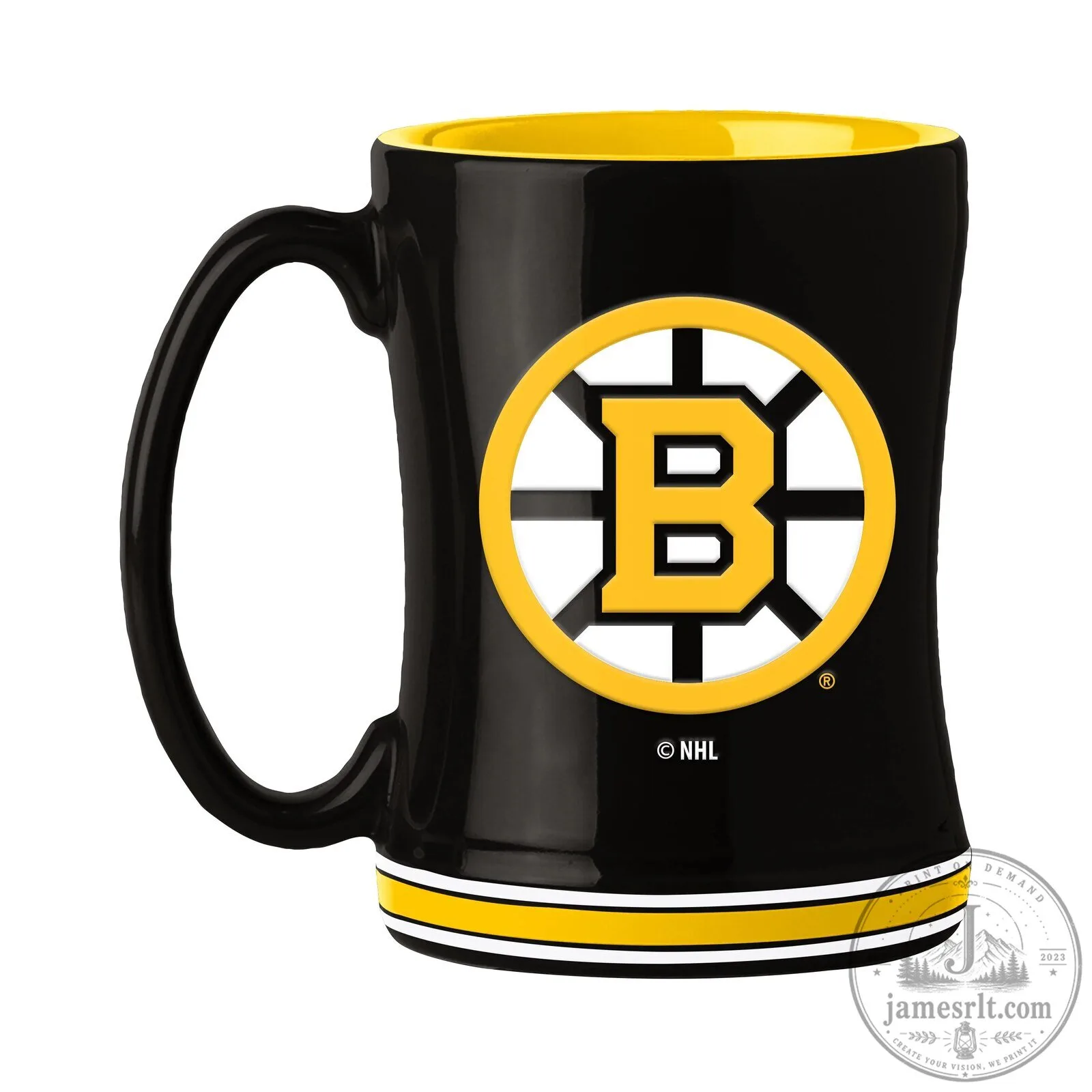 Boston Bruins National Hockey League Black and Gold Relief Coffee Mug
