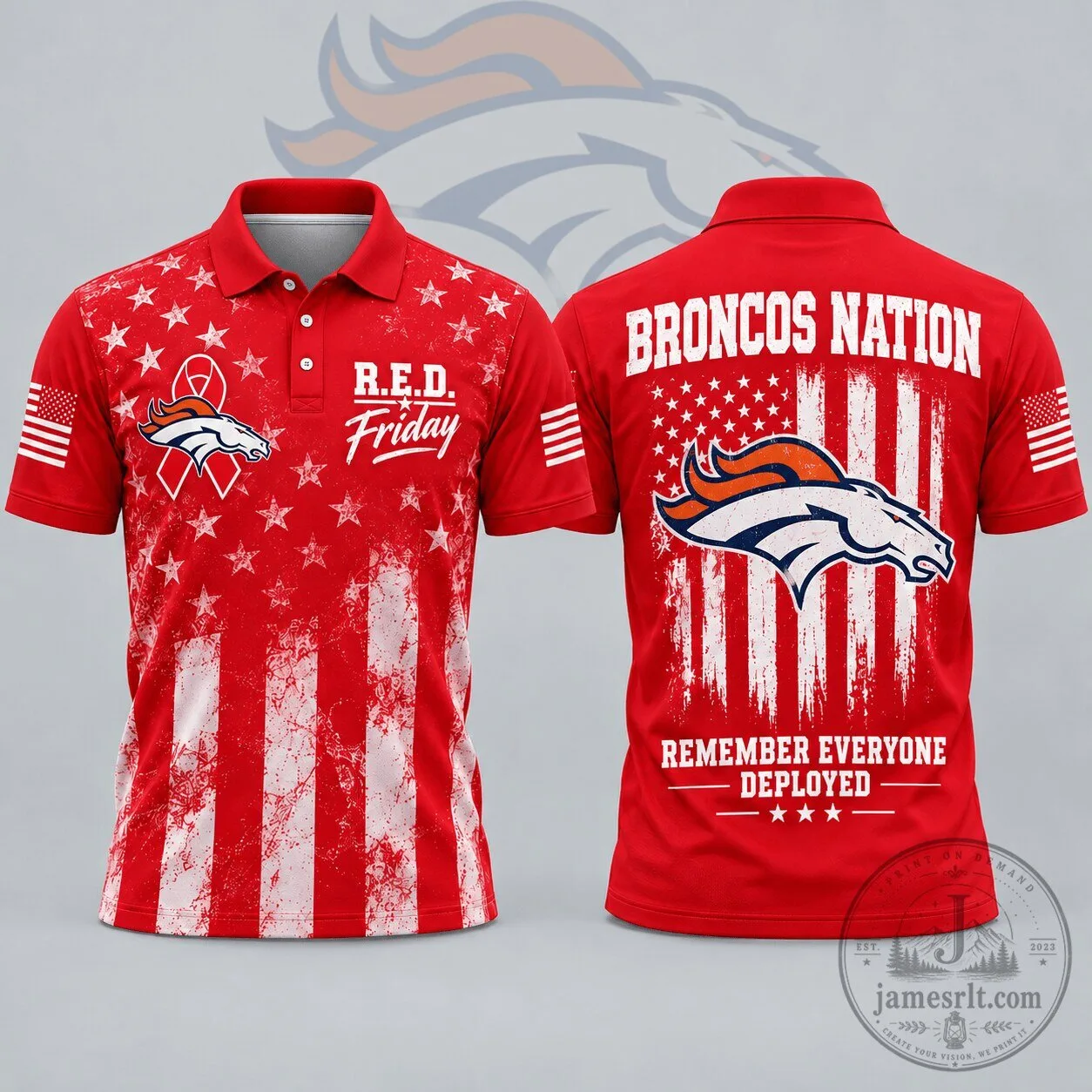 Denver Broncos Remember Everyone Deployed R.E.D. Friday American Flag Polo Shirt