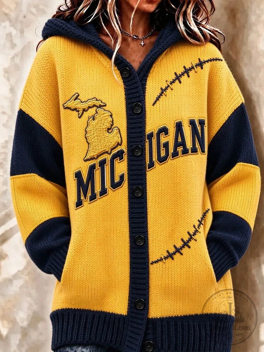 Michigan Wolverines Football Supporters Hooded Cardigan Sweater