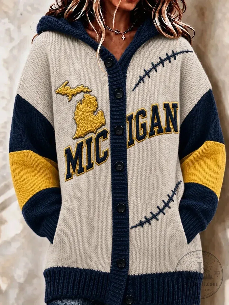 Michigan Wolverines Football Supporters Hooded Cardigan Sweater 4 Michigan Wolverines Football Supporters Hooded Cardigan Sweater