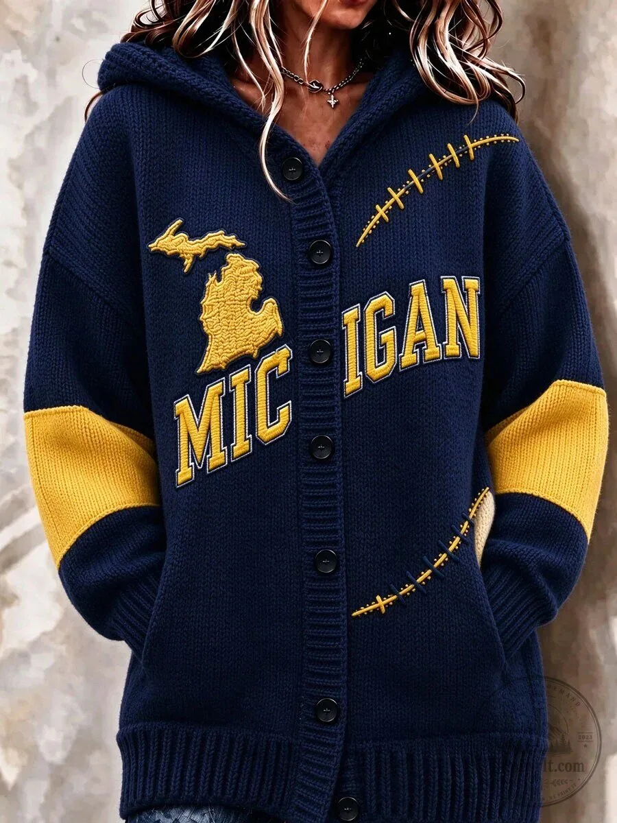 Michigan Wolverines Football Supporters Hooded Cardigan Sweater 5 Michigan Wolverines Football Supporters Hooded Cardigan Sweater