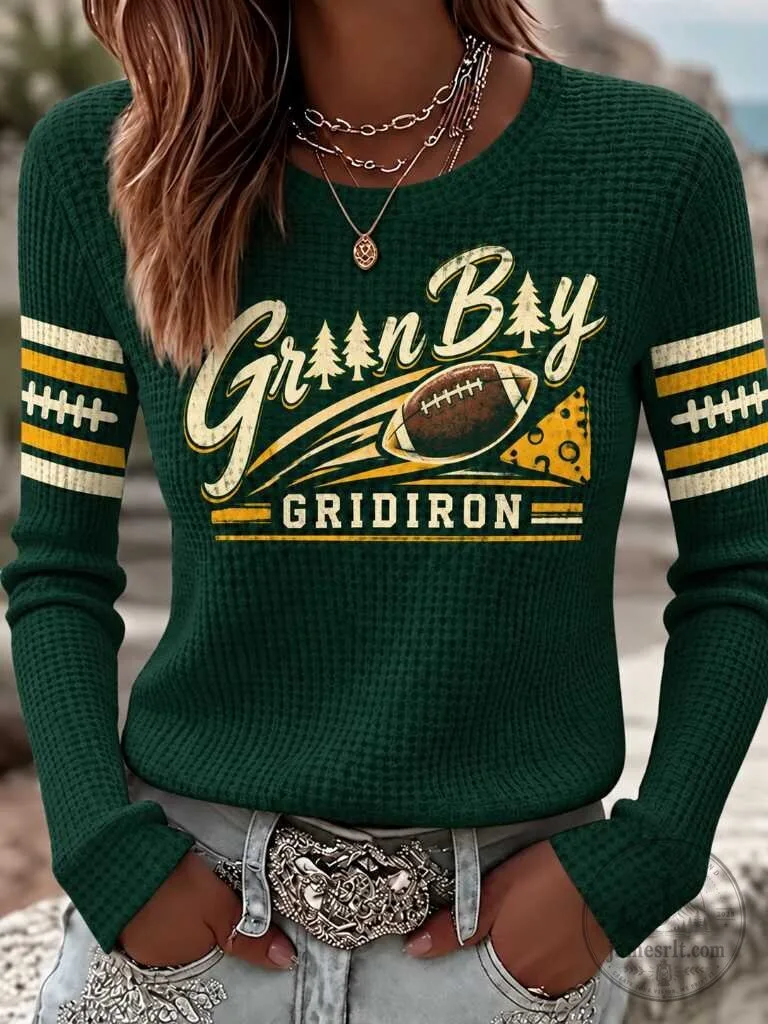 Green Bay Gridiron Football Women's Long Sleeve Waffle Knit Shirt