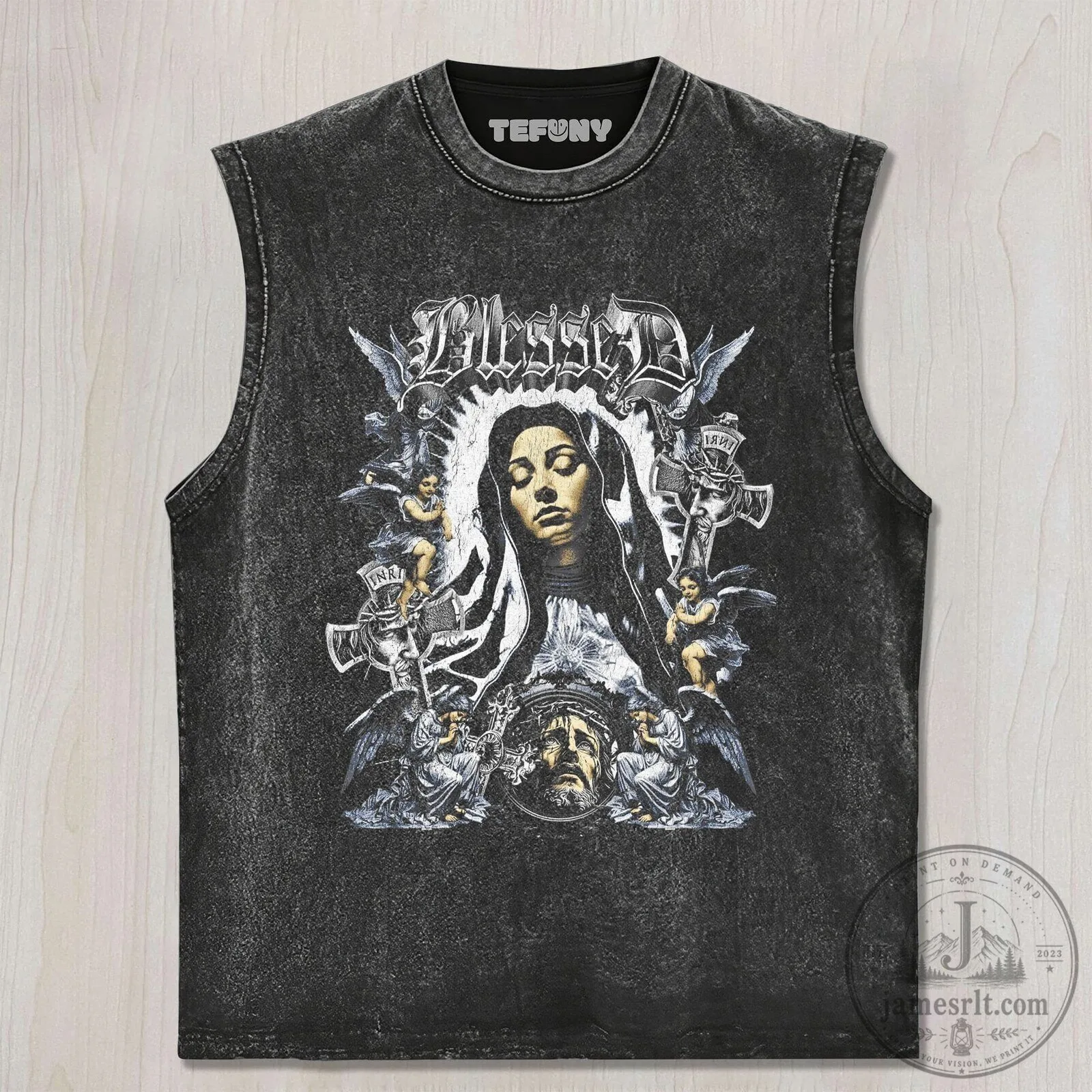 Blessed Virgin Mary Gothic Religious Washed Black T-Shirt 6 Blessed Virgin Mary Gothic Religious Washed Black T-Shirt