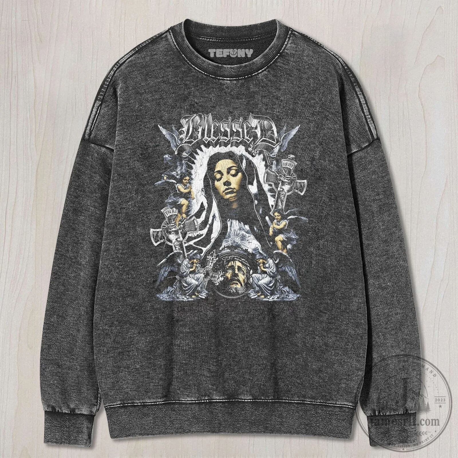 Blessed Virgin Mary Gothic Religious Washed Black T-Shirt 8 Blessed Virgin Mary Gothic Religious Washed Black T-Shirt