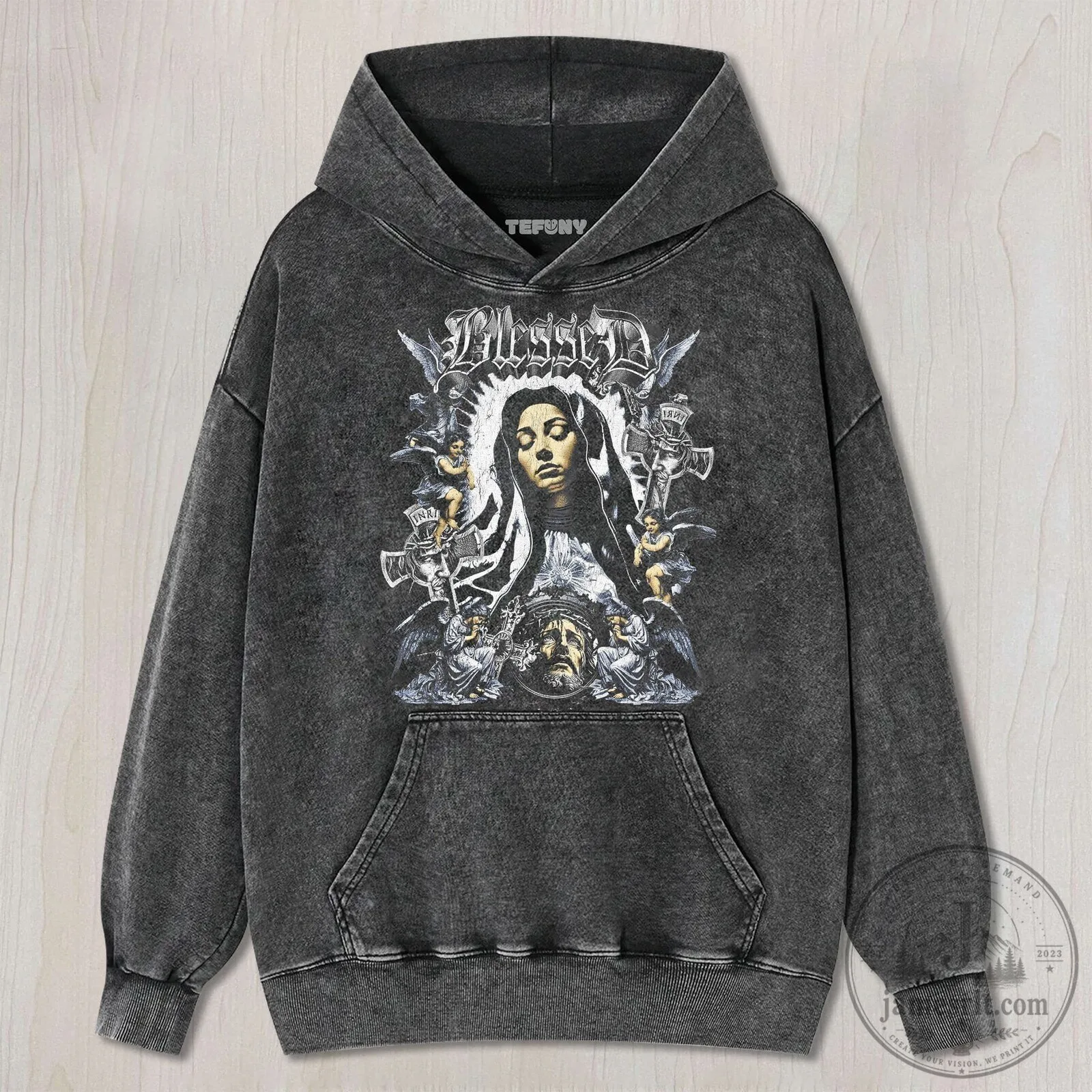 Blessed Virgin Mary Gothic Religious Washed Black T-Shirt 9 Blessed Virgin Mary Gothic Religious Washed Black T-Shirt